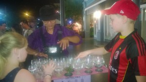 In nightmarket se met this old man who play music with glasses he also let me play.